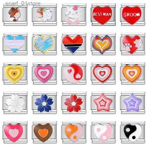 Chain Hiship Romantisch Kleur Hart Ster Flwoer Tai Chi Italiaanse Charm Links Fit 9mm RVS Armband Sieraden DIY Maken DJ597L231115