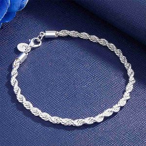 Ketting Hot Charms 4mm Twisted Rope Chain 925 Sterling zilveren armbanden voor man Woman Fashion Classic Sieraden Wedding Party Holiday Gift D240419