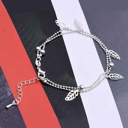 Ketting hete mode -charme bladeren dubbele laag armbanden voor vrouwen minimalisme verzilverd blad armband bruidsmeisjes geschenk