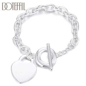 Cadena Hot New Silver Color Bracelets for Women Hanging Simple Heart Card Chain Fiesta de bodas Dama Dama Joyas de moda Y240420