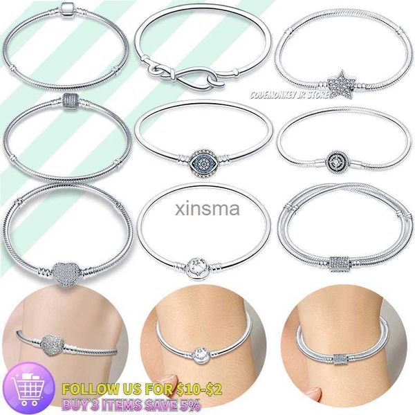 Cadena de gran oferta, pulsera de plata de ley 100% compatible con cuentas de diseño originales, dijes para hacer joyas DIY, pulsera de cadena CZ deslumbrante para mujer YQ240115