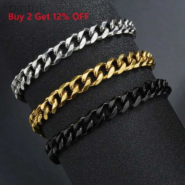 Chaîne Vente chaude Couleur Bracelets en acier inoxydable pour l'homme Gol Couleur punk Bracelets de chaîne de liaison cubaine Bijoux 18 cm long1pc D240419