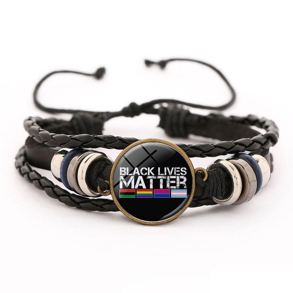 Chaîne Je ne peux pas respirer Black Lives Matter Bracelet à breloques tissé en cuir pour femmes hommes bouton en verre bracelet en pierres précieuses fait à la main Mt Dhgarden Dhi8D