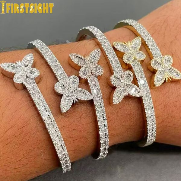 Chaîne Iced Out Bling Ouvert Papillon Charme Bracelet Argent Couleur Zircon Insectes Bracelet Pour Hommes Femmes Hiphop Bijoux De Luxe 230508