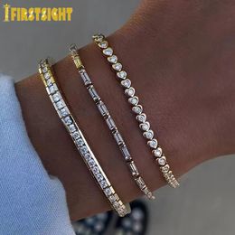 Chaîne glacée Bling Tennis chaîne Bracelet carré pierre charme Bracelet de luxe couleur or CZ cubique zircone femmes bijoux 231205