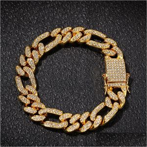 Chaîne Iced Out Figaro Bracelet 1M Bling Miami Cuban Link FL RHINESTONS HIPHOP MENSELLE