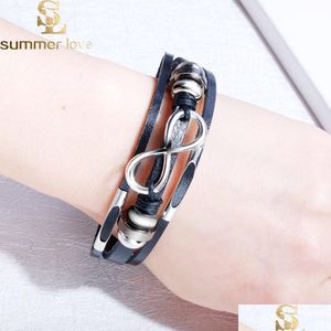 Chaîne Infinity Bracelet en cuir Mtilayer Wrap Bracelets Poignets pour femmes Hommes Amitié Mode Bijoux Cadeau Whol Dhgarden Dh5Ya