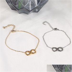 Chaîne Infinity Symbole Charme Bracelets En Acier Inoxydable Pour Les Femmes Simple Réglable Or Sier Numéro 8 Bracelet Partie Dhgarden Dhrj5