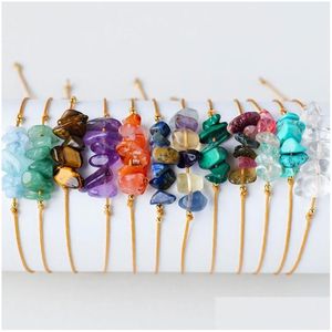 Chaîne Irregar Crystal Chip Naturel Pierre Bracelet Corde Réglable Tressé Gravier Pierres Précieuses Bracelets Perlés Pour Drop Livraison Bijoux Dhtra