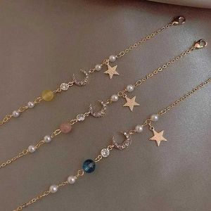 Chain Japan Korea Star Moon armband voor vrouwen Girls Fashion Pink Crystal Pearl Chain Bracelet Wholesale Designer Sieraden Party Gift