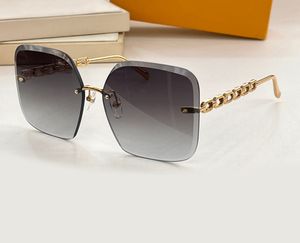 Chain Jewel Square Sunglasses Gold Rimless Frame Gris Gris Femmes ombrées Été Lunettes de soleil Fashion Sunnes Gafas de Sol Sonnenbrille Sun Shades UV400 Eyewear