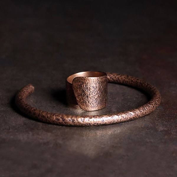 Conjuntos de joyería de cadena Brazalete Pulsera de cobre macizo Metal rústico Oxidado Punk Brazalete Vikingo Hecho a mano Unisex Pareja Accesorios Esposas 230710