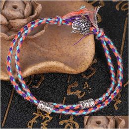 Chaîne bijoux tibétain tête de bouddha Bracelet frottant à la main Wen ligne de jeu corde tissé coton taille réglable livraison directe Ot8Gu