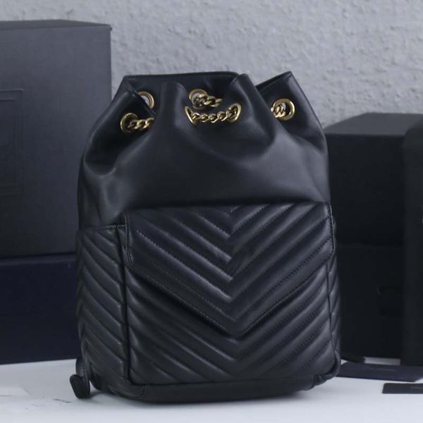 Chaîne Joe sac à dos femmes sac à dos en forme de V matelassé en cuir véritable grande capacité poche noir sacs à bandoulière sac à main sac fourre-tout