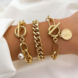 Chaîne KISSWIFE Bracelets à maillons cubains dorés sur la main, pendentif en pièce épaisse exagérée pour femmes, bijoux à la mode 230508