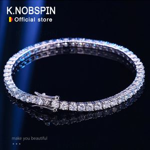 Cadena KNOBSPIN 3mm 4mm D Color Tennis Bracelet Full Diamond GRA 925 Sterling Silver Wedding Jewelry Pulseras para mujer hombre 230509