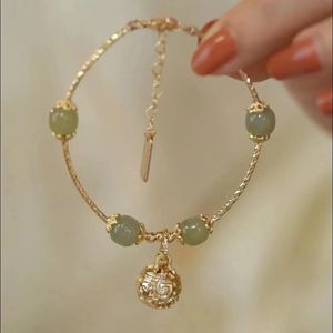 Chaîne mode coréenne naturel Hetian Jade Bell Bracelet pour femmes filles amulette bijoux fête des mères cadeau couleur or poignet fête bijoux 231124