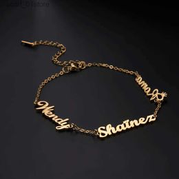 Kette Lemegeton Personalisiertes Armband Benutzerdefinierte Namensarmbänder für Frauen Edelstahl Personalisierter Charm Familie Paar Geschenk NamensschmuckL231115