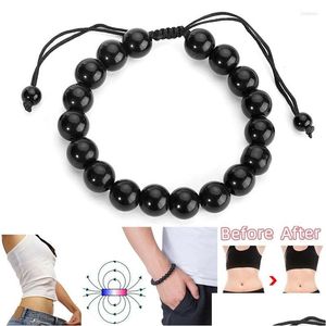 Chain Link Armbanden 1 Pc Zwarte Obsidiaan Steen Kralen Armband Verstelbare Mannen Vrouwen Therapie Enkelbandje Bal Sieraden Valentijnsdag Cadeau Drop