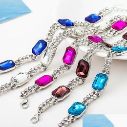 Kettingschakelarmbanden 12 stuks/lot vierkante vorm Fl Crystal Charmes Sterkbanden Statement Bracelet Sier kleur Handketens Rhinestone druppel D DHZ3Z