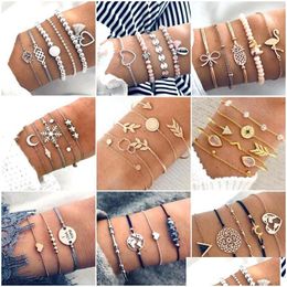 Bracelets de maillons de chaîne 30 style Boho bracelet éléphant coeur coquille étoile lune arc carte cristal perle bracelet femmes charme fête de mariage bijou Dhlxz