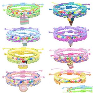 Bracelets à maillons de chaîne 3Pcs / Set Bohème Mtilayer Fil Bracelet À La Main Boho Chaîne Colorf Cordon Tissé Tressé Amitié Adjusatabl Dhqgh