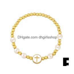 Bracelets à maillons de chaîne 5pcs Mode européenne et américaine Simple Niche Design Ins Wind Perle Bracelet Femme Croix Étoile Lune Élastique Gi Dhuwq