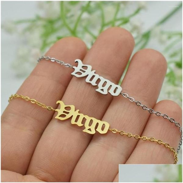 Pulseras de eslabones de cadena Baby Girl Gothic Old English Zodiac Pulsera para mujer Capricornio Virgo Cáncer Géminis Aries Acuario Regalo Jewelr Dh1Ag