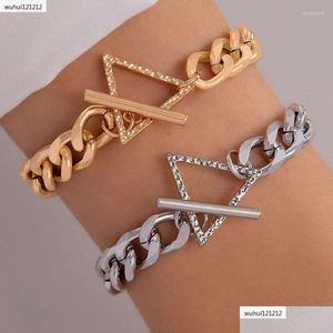 Chain Link Armbanden Cubaanse Dikke Amerikaanse Armband Individueel Coole Stijl Goud En Sier Driehoek Gesp Paar Drop Levering Sieraden Dhwg8