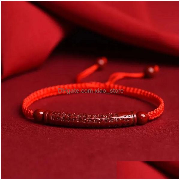 Bracelets de maillons de chaîne personnalisés naturel rouge cinabre coeur méridien perles bracelet jade rond main tissage bijoux mode homme femme dhdcr