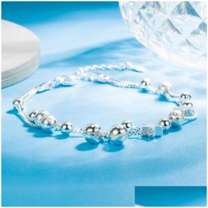 Pulseras de eslabones de cadena Doubledeck Sier Plated Star Balls Pulsera pequeña con S925 Joyería de moda para mujeres Bell Drop Delivery Dhopl