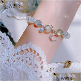 Bracelets à maillons de chaîne Mode exquis clair de lune étoile lune cristal bracelet lumière luxe élastique pour filles femmes bijoux accessoires Otiy5