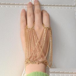 Chain Link Armbanden Mode Mtilayer Kwastje Slave Armband Goud Sier Kleur Legering Bangle Vinger Ketting Voor Vrouwen Harnas Hand Dhgarden Dhzx1