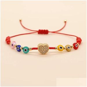 Bracelets à maillons de chaîne à la mode de style européen et américain yeux en verre de couleur mélangée avec amour corde rouge femmes bracelet de tissage ami Otty8