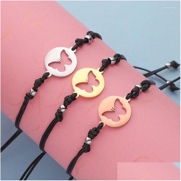 Bracelets à maillons de chaîne Fnixtar 10pcs rond en acier inoxydable bracelet papillon chanceux corde tressée charme réglable pour couple juif Dhgarden Dhtfm