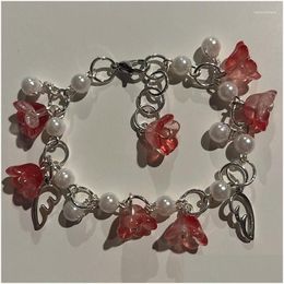 Bracelets à liaison chaîne Lily fait à la main de la vallée Bracelet en perles Y2k rétro rouge magnifique coquet-référence de contes de fée Drop livraison de bijoux dhnsq
