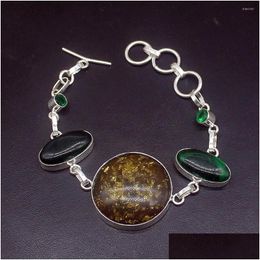 Bracelets de liaison chaîne Hermosa bijoux de bijoux Gemstone Chalcedony Amber Topaz Fashion Sier Color Charms Liens pour les femmes 18cm 20224852 DROP DEL DHR7N