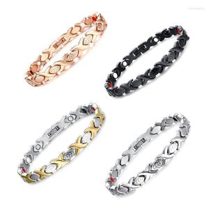 Chaîne Lien Bracelets Feuille Magnétique Pour Femmes Hommes Croix 4 Couleurs En Acier Inoxydable Bracelet Aimant Santé Énergie Goutte Livraison Bijoux Dhm28