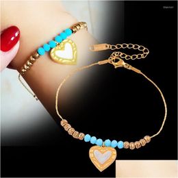 Bracelets de maillons de chaîne Leeker 316L Pendentif en forme de coeur en acier inoxydable pour femmes Couleur Or Boule bleue Accessoires de bijoux de mode 535 Lk Dhsiy