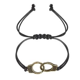 Bracelets à maillons de chaîne Amoureux Menottes en acier inoxydable Menotte Bracelet en corde noire pour hommes Couple réglable Charme Vintage Bijoux Corde Ot8Us
