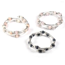 Bracelets à maillons de chaîne Perle naturelle ronde en alliage de zinc Tori Bracelet de perles à trois anneaux 9-10 mm pour la fabrication de bijouxAccessoires de bracelet de bricolage Dhgarden Dhhml