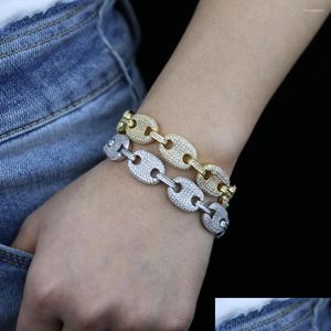 Chaîne Lien Bracelets Punk Hip Hop Fl Strass Cz Grains De Café Bracelet Pour Les Femmes 12Mm Glacé Briller Cristal Miami Cubain Bijoux D Dhjri