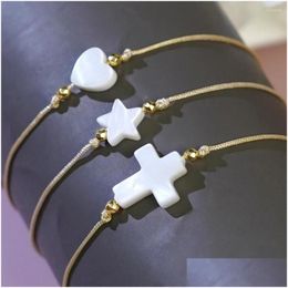 Bracelets de liaison chaîne shinus 2024 Gift de bracelet minimaliste coquille de coeur à la main Star Cross Stack Couper l'hématite Hématite Perbe pour les femmes moi Dhtno