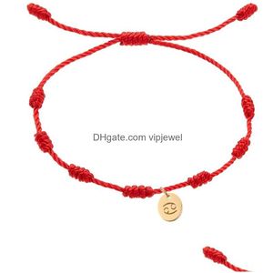 Pulseras de eslabones de cadena Cadena de constelación del zodiaco para mujeres Hombres Moneda 7 nudos Pulsera de cuerda roja Lucky Amet Regalo de cumpleaños Joyería para adolescentes Dhuql