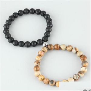 Chaîne à maillons de chaîne 2021 Bijoux exquis 8 mm Perles de pierre Boucle magnétique Couple Bracelet de perles porte-bonheur pour femmes Bracelet de charme Dr Dhgarden Dhwii