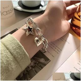 Kette Gliederkette Allme Persönlichkeit Metallisch Liebe Herz Stern Anhänger Armband Für Frauen Hohl Klobige Kubanische Charm-Armbänder A Dhgarden Dhzkj