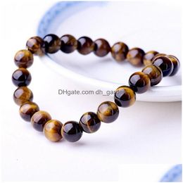 Bracelet de perles de chaîne à maillons de chaîne, perles en pierre naturelle de 8 mm pour hommes, magnifiques pierres semi-précieuses, agate noire, lave, œil de tigre, Re Dhgarden Dhall