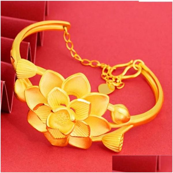 Chaîne Lien Chaîne Salut Lotus Bracelet Femme 24K Or Fête À La Main Ami Cadeau D'anniversaire Fille Fine Bijoux Femmes Drop Livraison Juif Dhgarden Dhtem