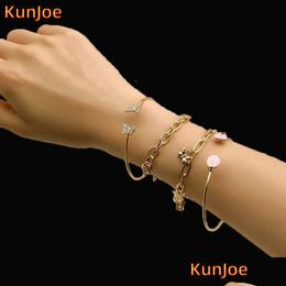Chain Link Chain Kunjoe Bohemian Bracelet Set pour femmes filles papillon or couleur chaînes charme cristal bracelet 2021 Boho Juif Dhgarden Dhhbk