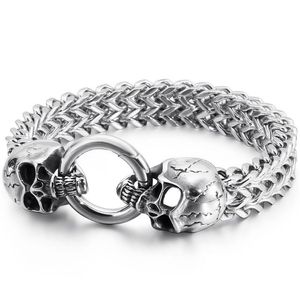 Chain Link Gothic Double Skl Man Bracelet In RVS Mens Charm Bracelets Steampunk Skeleton Sieraden Gasten Giftslink Drop Dhte9
